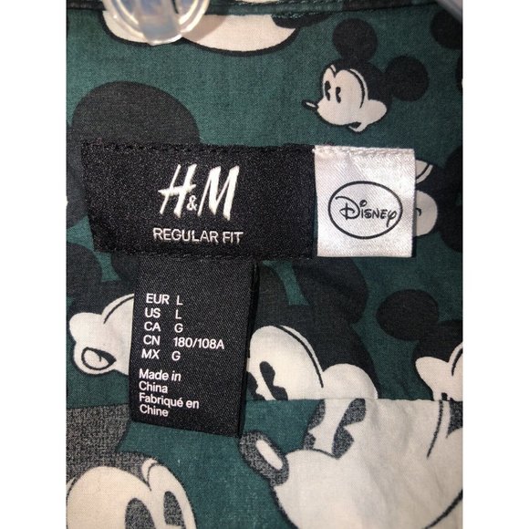 H&M Disney Men's Micky Mouse Button Up Resort Shirt Large Multicolor - Picture 8 of 10